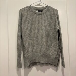 Abercrombie & Fitch Womens XS Gray Ribbed Knit Crew Neck Split Hem Sweater
